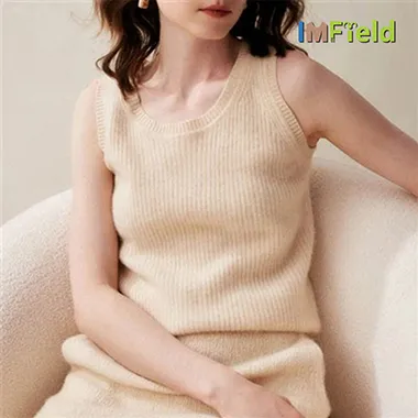 Crewneck Casual Striped Knitted Cashmere Wool Sweater Vests For Women